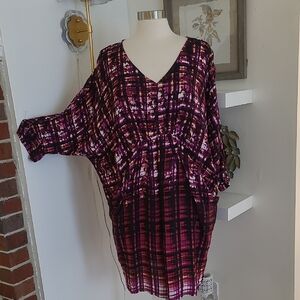 Maeve Abstract Pattern Dress in Purple and Black Size Large